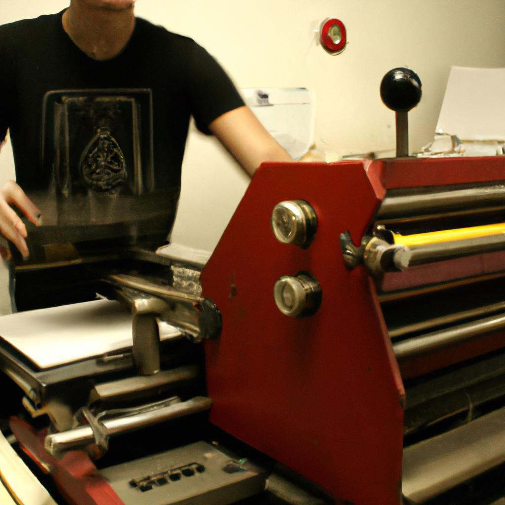 Person operating letterpress printing machine