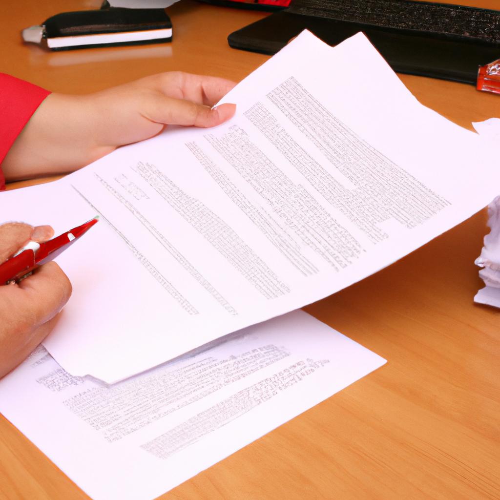 Person reviewing documents at desk